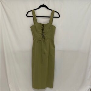 Staud Olive Green Lace-Up Midi Dress